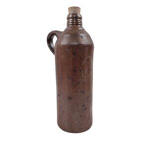 Stoneware Spirit Bottle Flask Sailing Ship All Over the World Cork Vintage